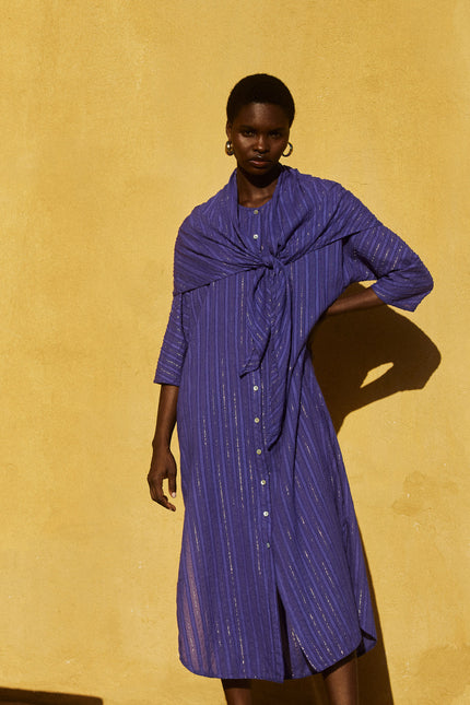 Midi Dress with Sleeves and Belt