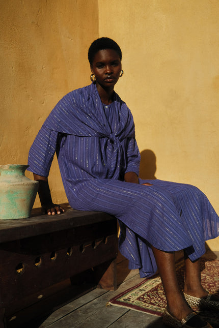 Midi Dress with Sleeves and Belt