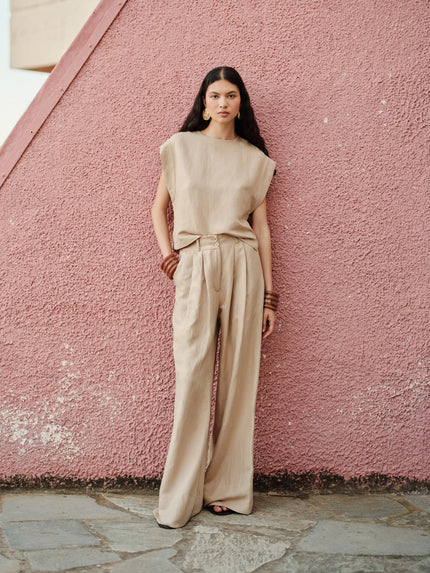Pleated Linen Pants 