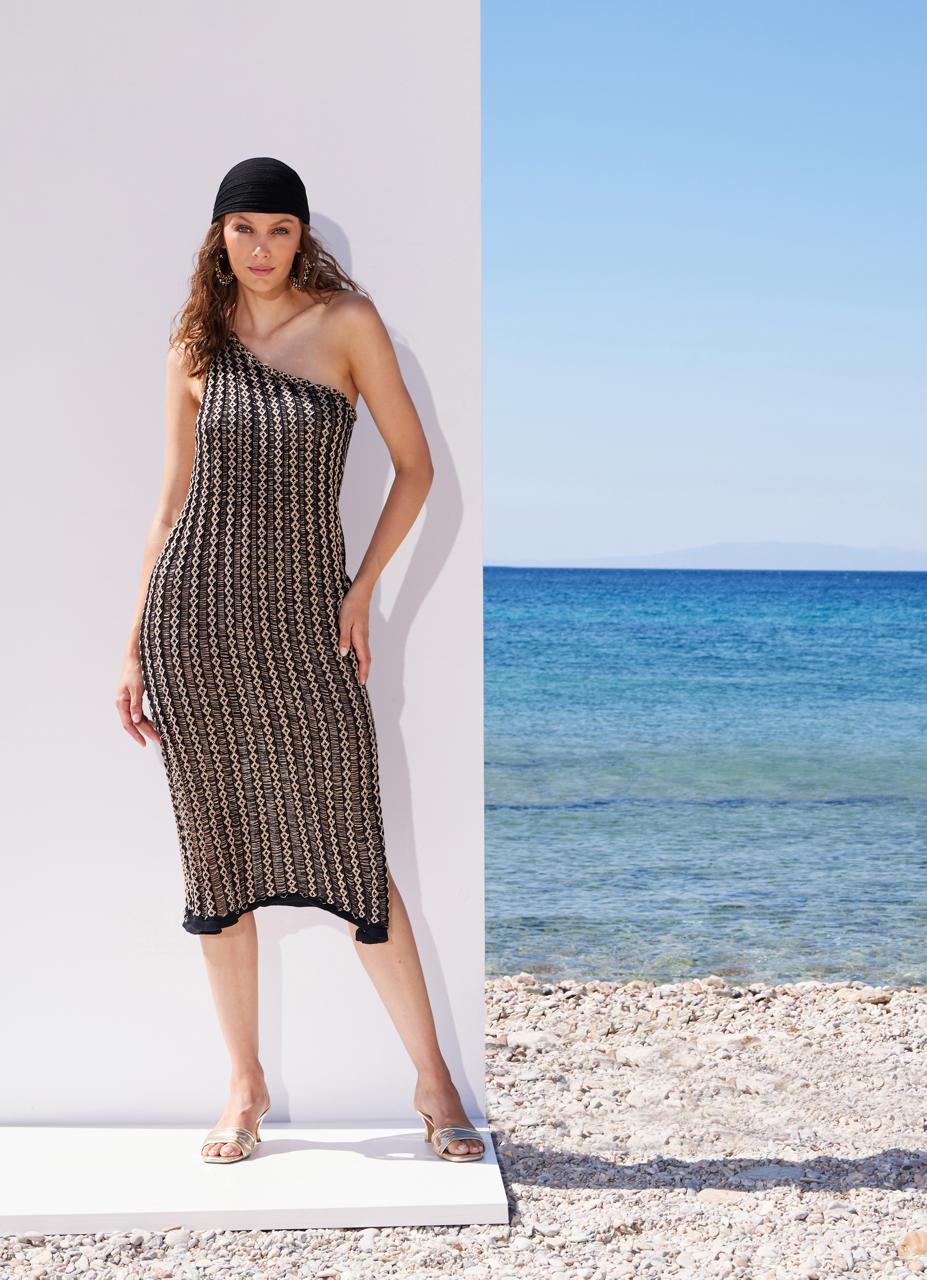 One-Shoulder Knit Midi Dress