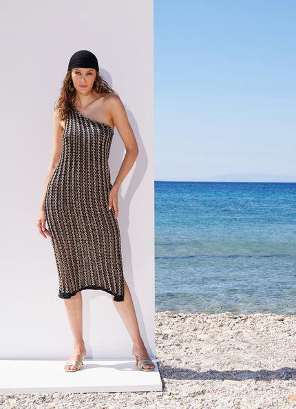 One-Shoulder Knit Midi Dress