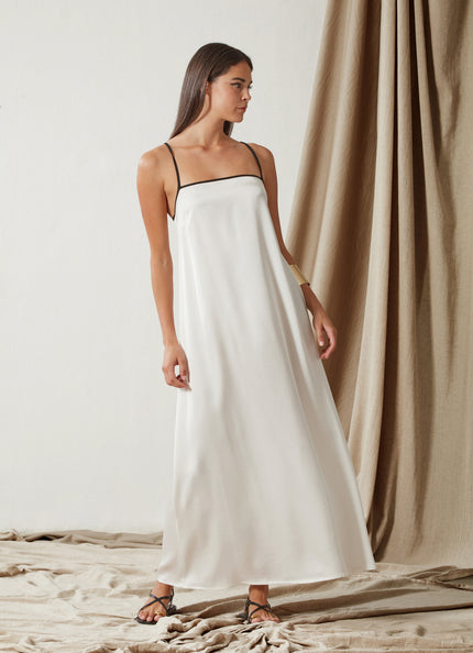 White Long Dress with Black Straps