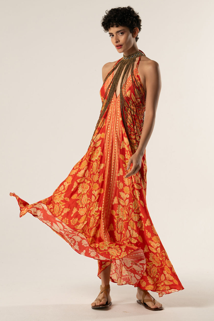 Long Silk Blend Backless Dress