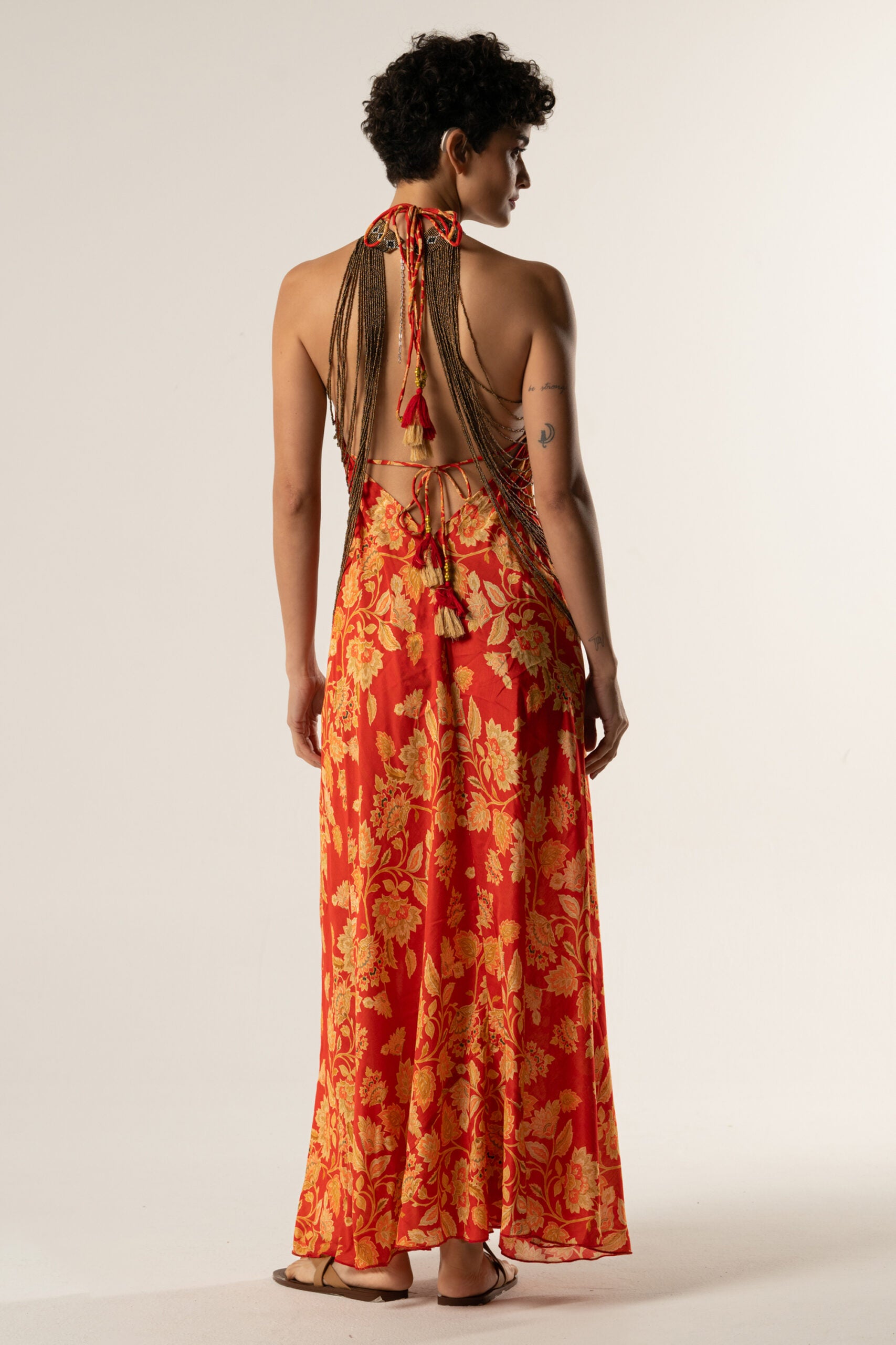 Long Silk Blend Backless Dress