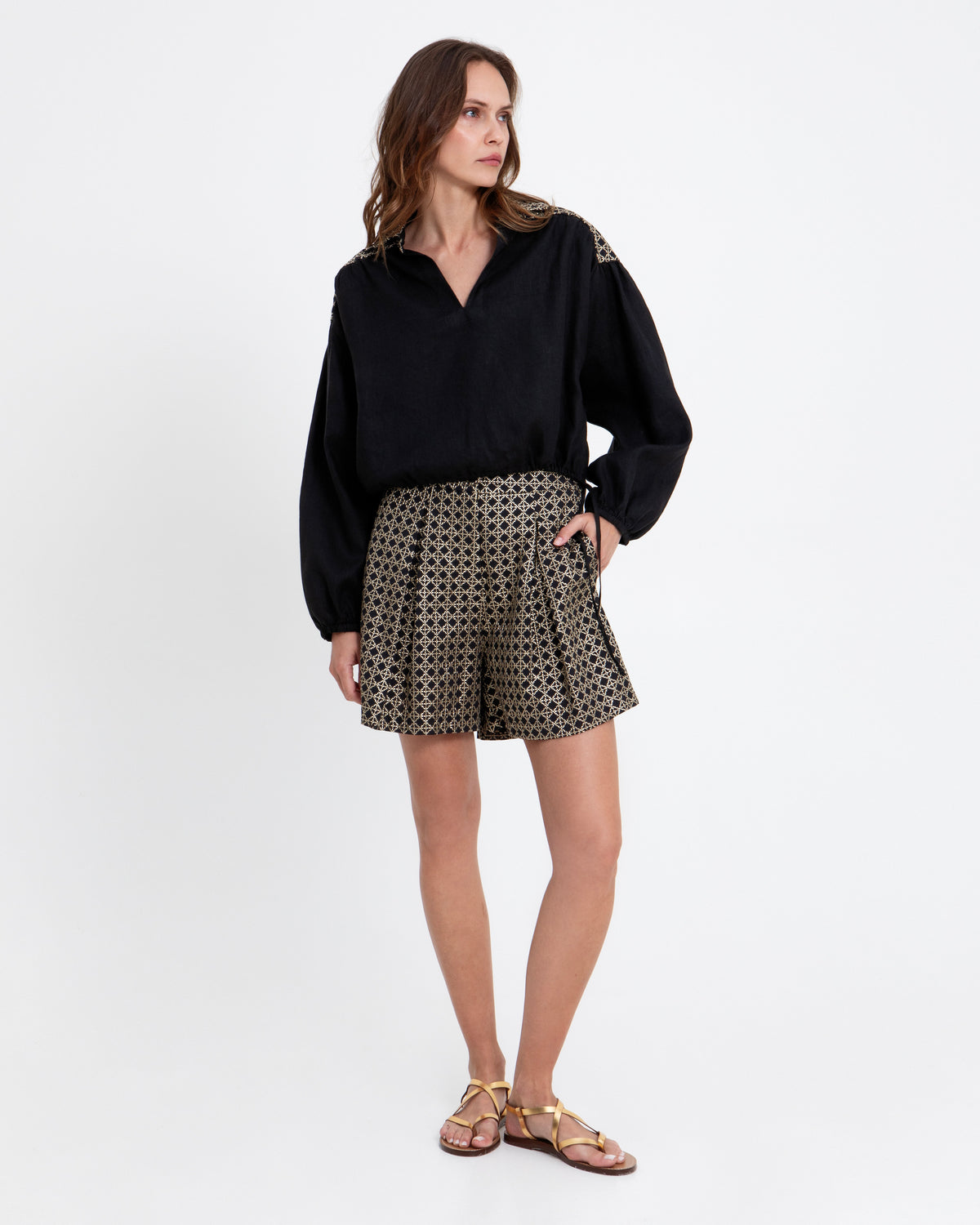 Long Cross Shorts with Pleats