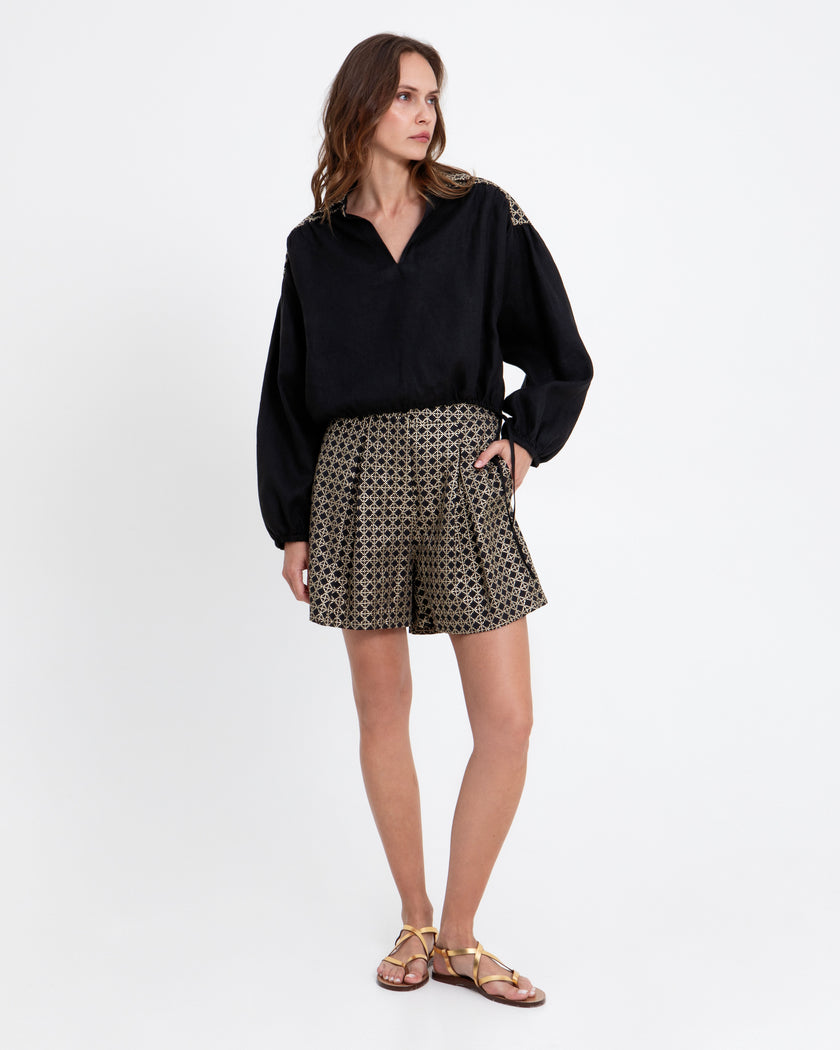 Long Cross Shorts with Pleats