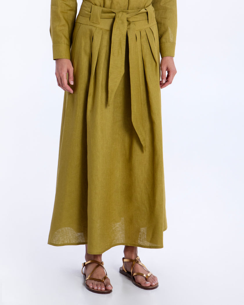 Midi Skirt With Pleats & Belt