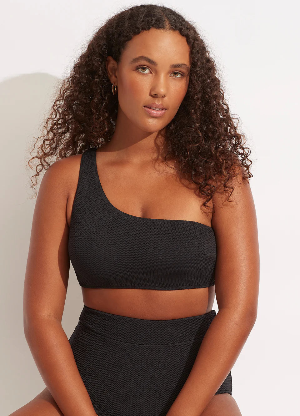Sea Dive One Shoulder Bikini Top - Black
