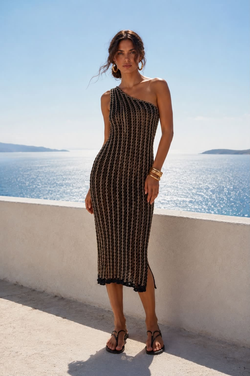 One-Shoulder Knit Midi Dress
