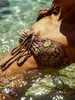 Lurex Bikini set of crop top and bottom, Snake skin pattern