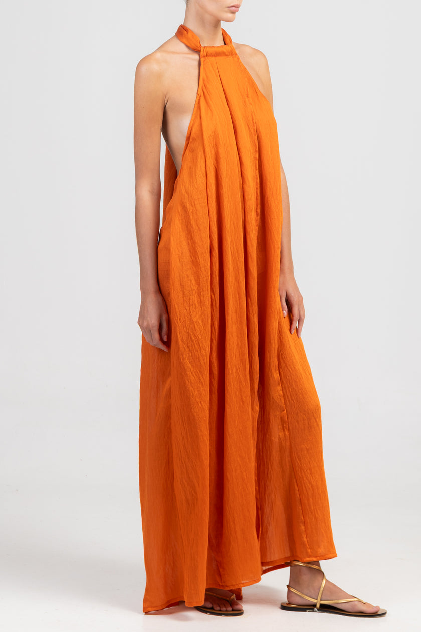 Backless Orange Maxi Dress