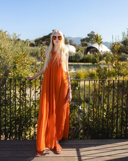 Backless Orange Maxi Dress