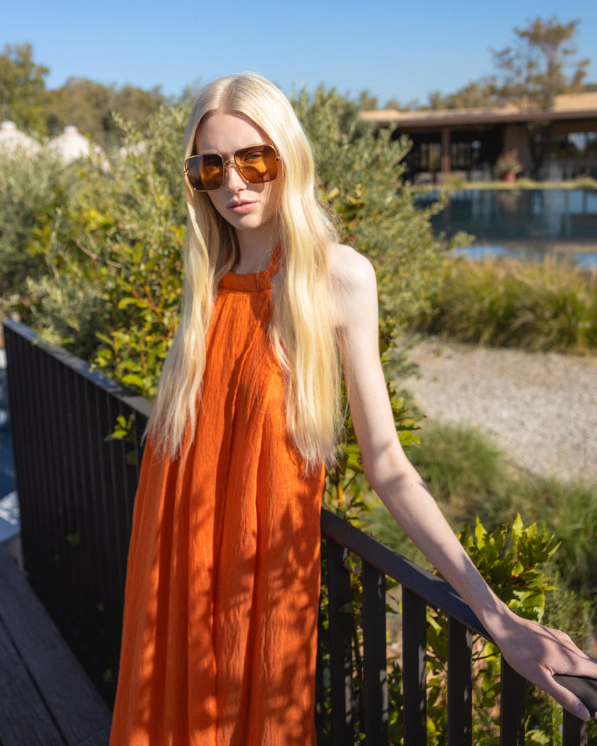 Backless Orange Maxi Dress