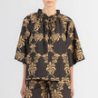 Black/Gold Short Sleeve Blouse in cotton by August, product view