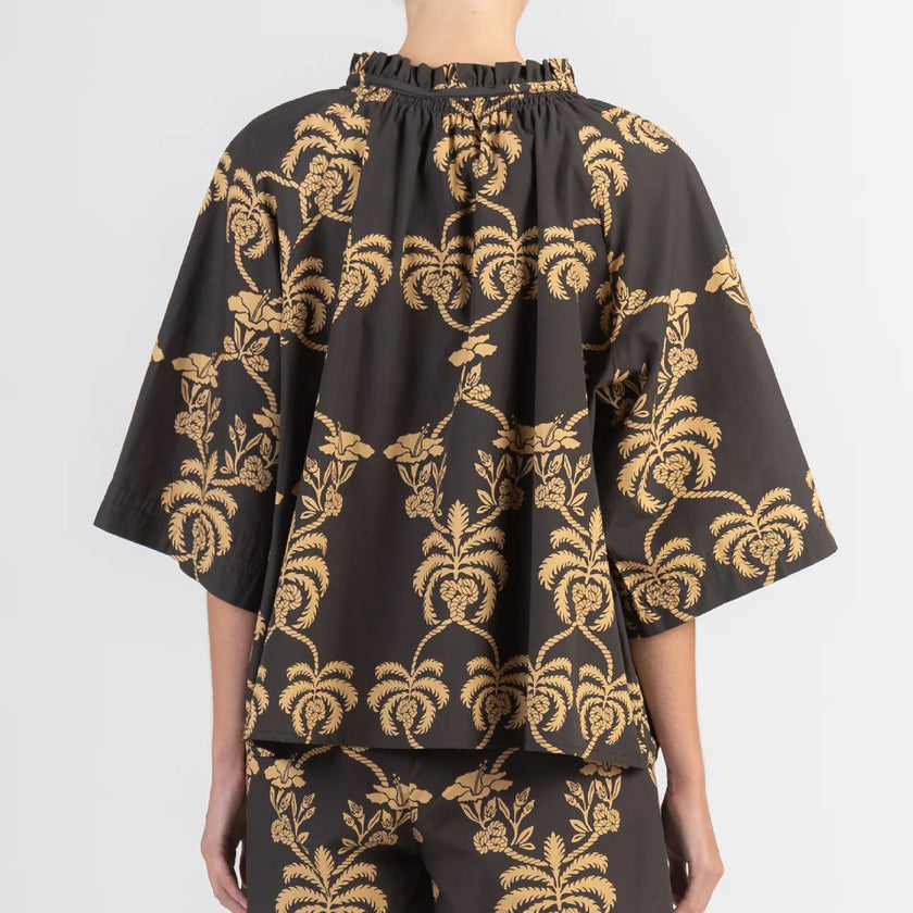 Black/Gold Short Sleeve Blouse in cotton by August, additional product view