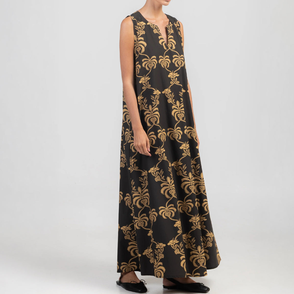 Black/Gold Long Dress in cotton by August, product view