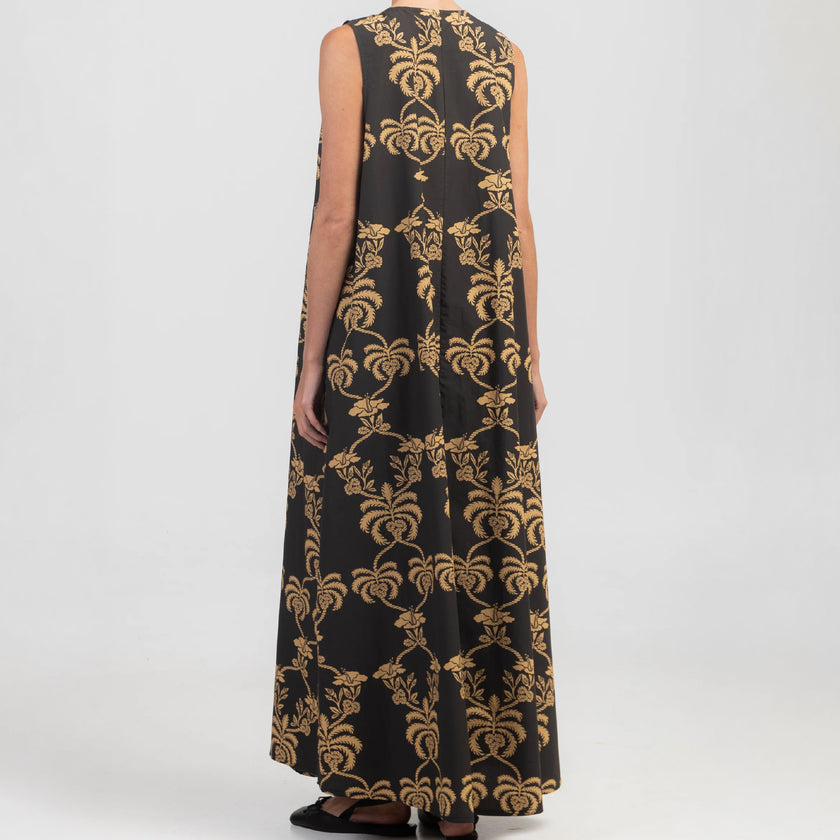 Black/Gold Long Dress in cotton by August, additional product view