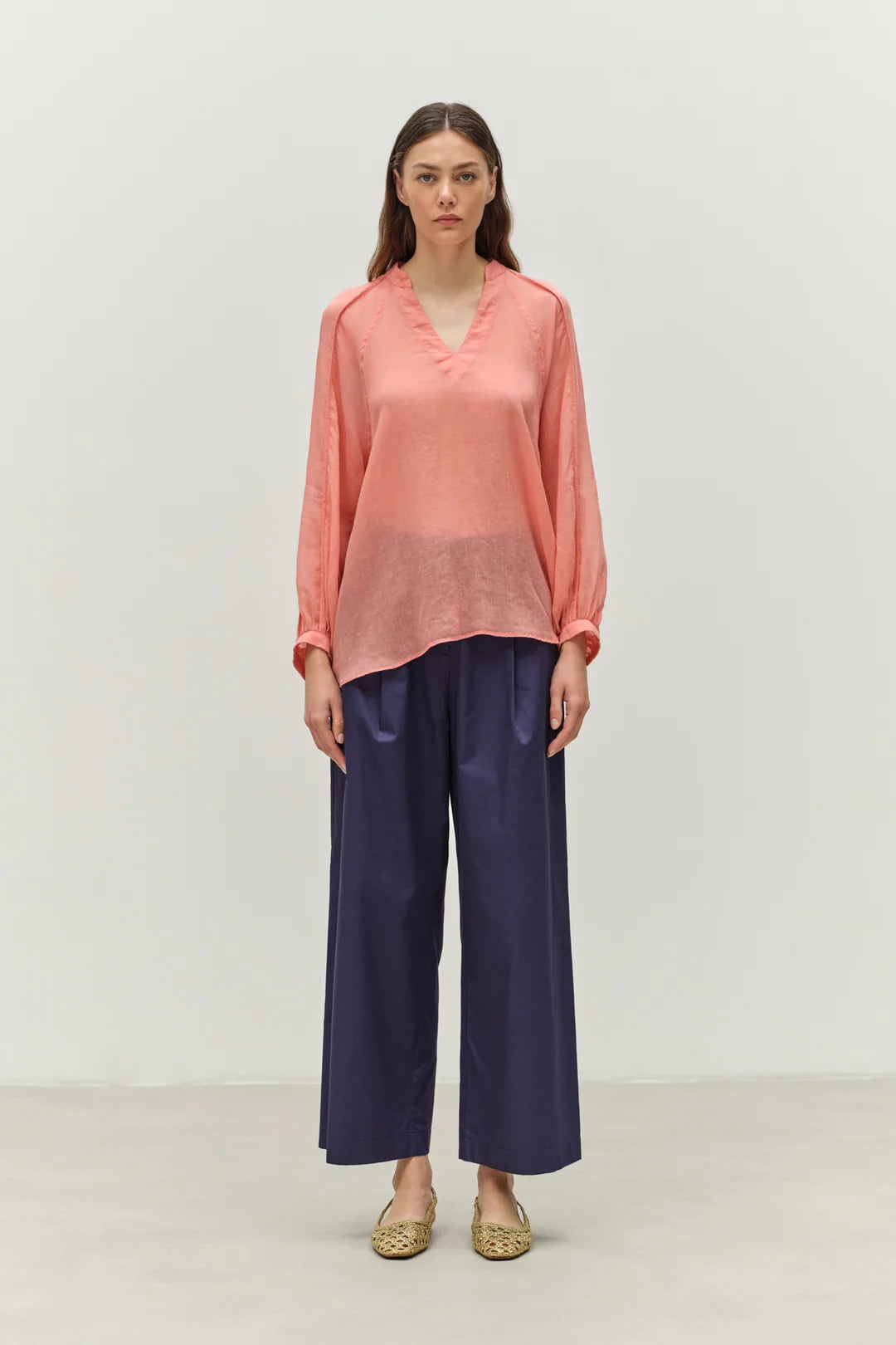 Long Sleeve Sheer Blouse in ramie blend by Devotion Twins, additional product view