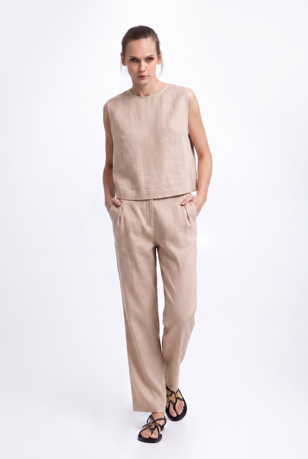 Sleeveless Linen Top with a Side Cut