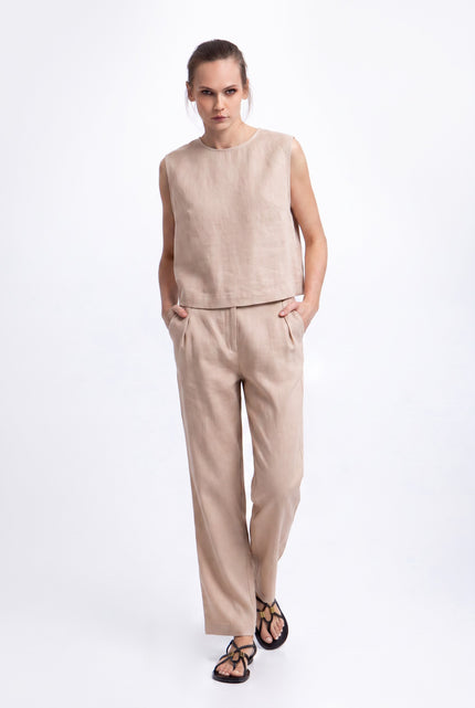 Sleeveless Linen Top with a Side Cut