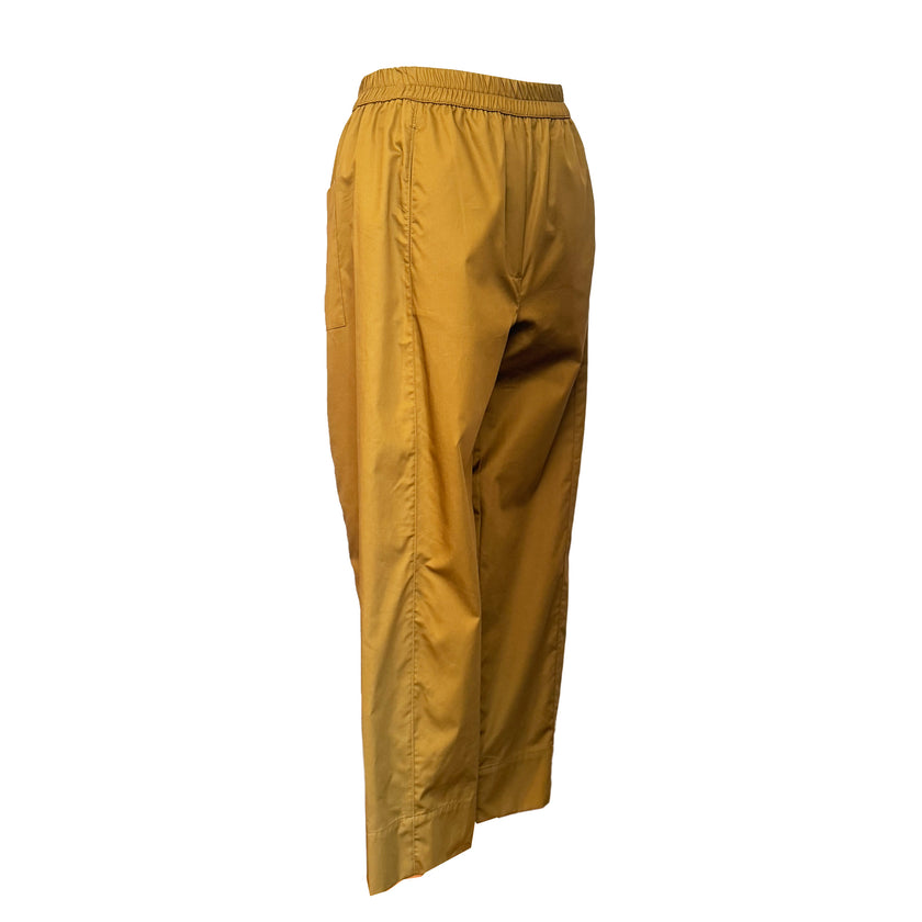 Olive Long Popline Pants with Seams in cotton by Devotion Twins, additional product view