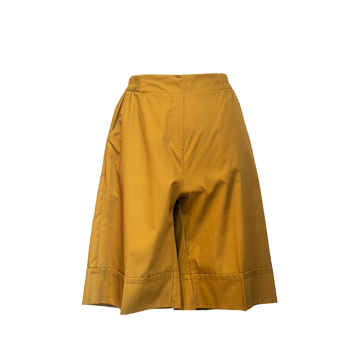 Olive Popline Shorts with Elastic Waist in cotton by Devotion Twins, additional product view