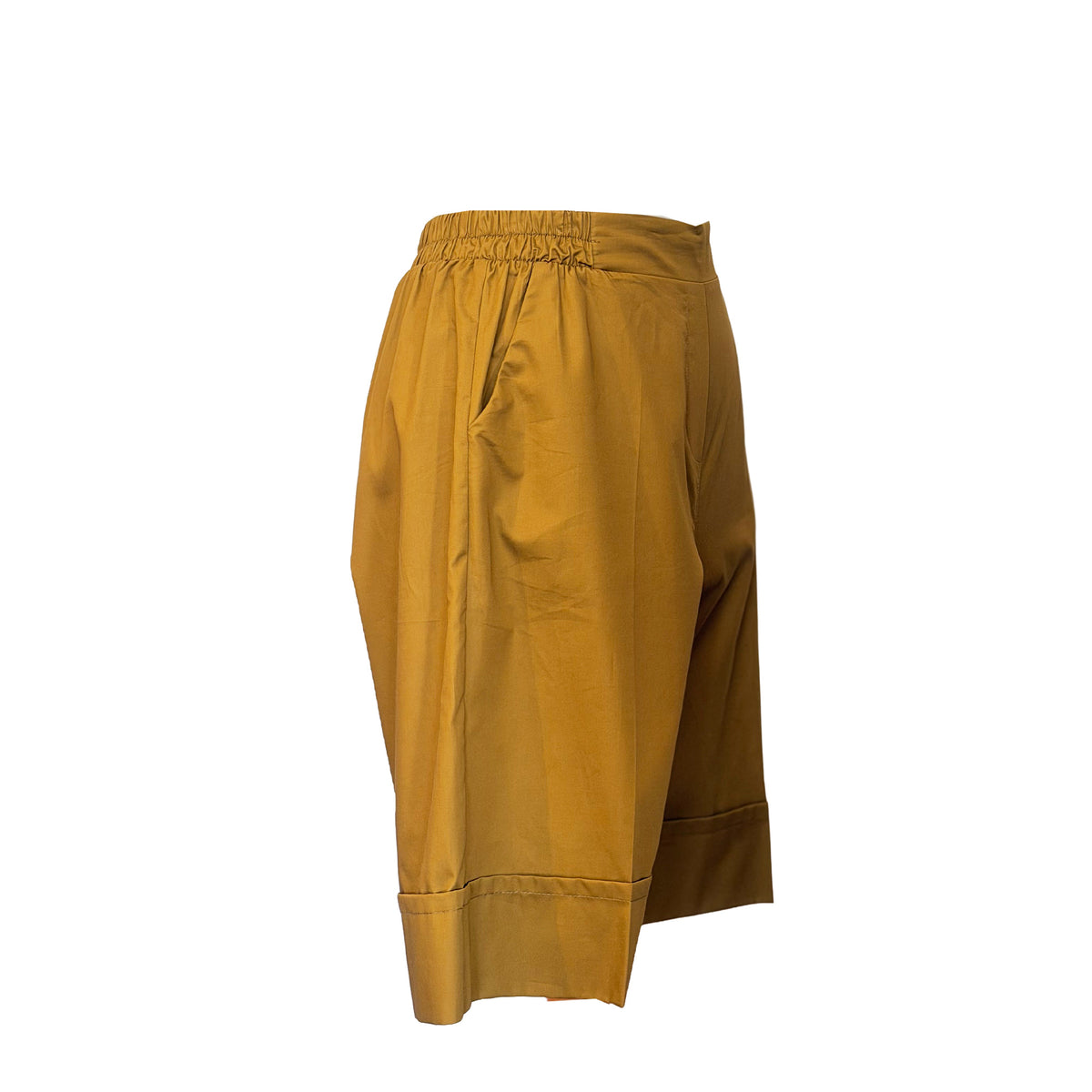 Olive Popline Shorts with Elastic Waist in cotton by Devotion Twins, additional product view