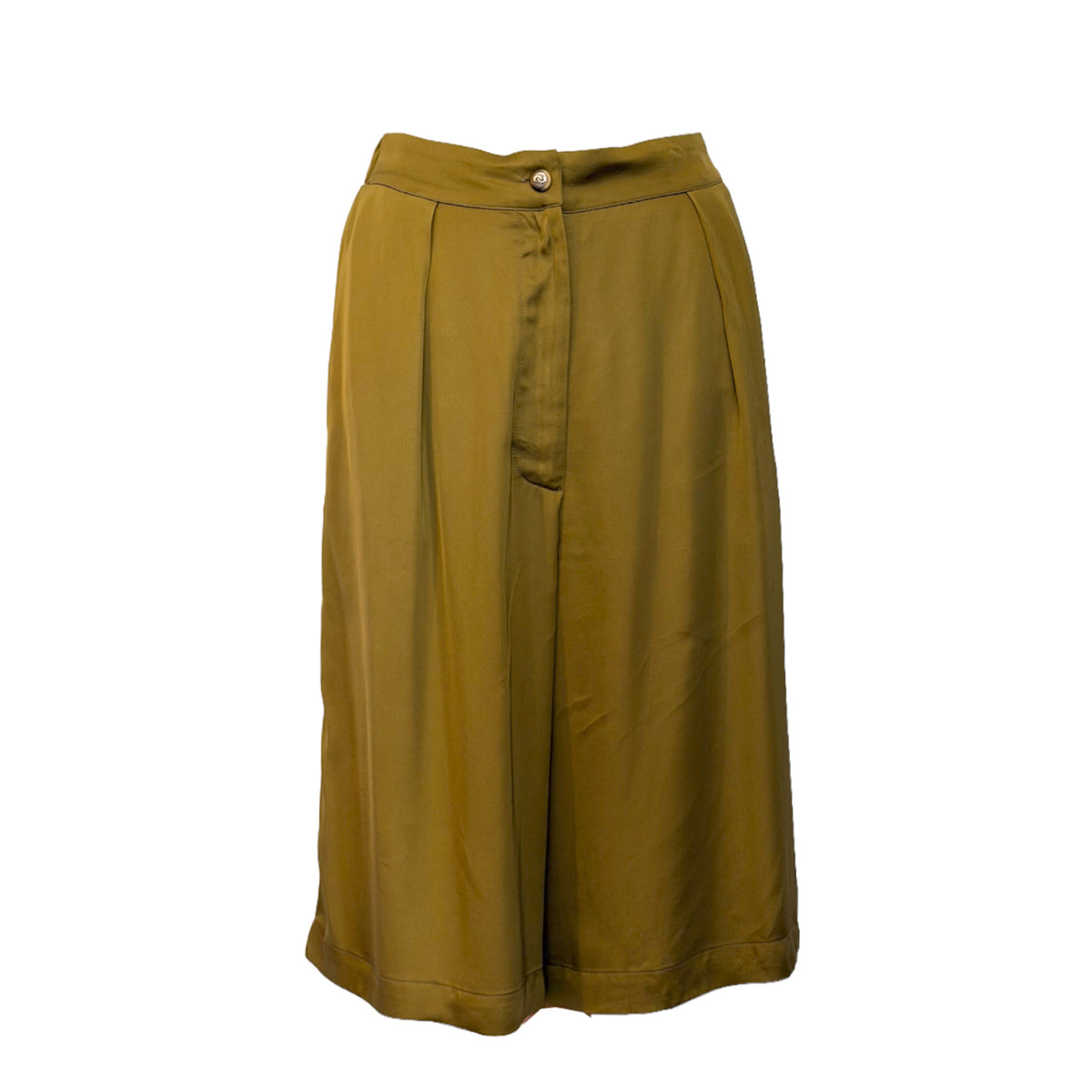 Olive Pleated Vermuda Pants in viscose by Maradoro, additional product view