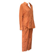 Peach Long Popline Pants with Seams in cotton by Devotion Twins, styled as part of a matching look
