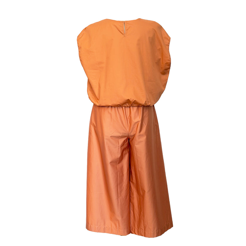 Peach Popline Sleeveless top with Elastic Waist in cotton poplin by Devotion Twins, styled as part of a matching look