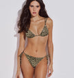 Lurex Bikini set of triangle top and tie sides bottom, Animal skin