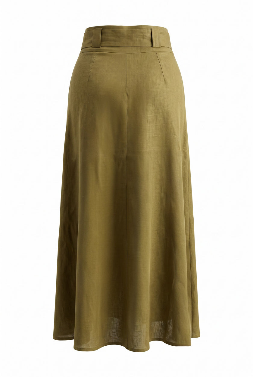 Midi Skirt With Pleats & Belt