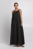 Long Sleeveless Dress with Pleats