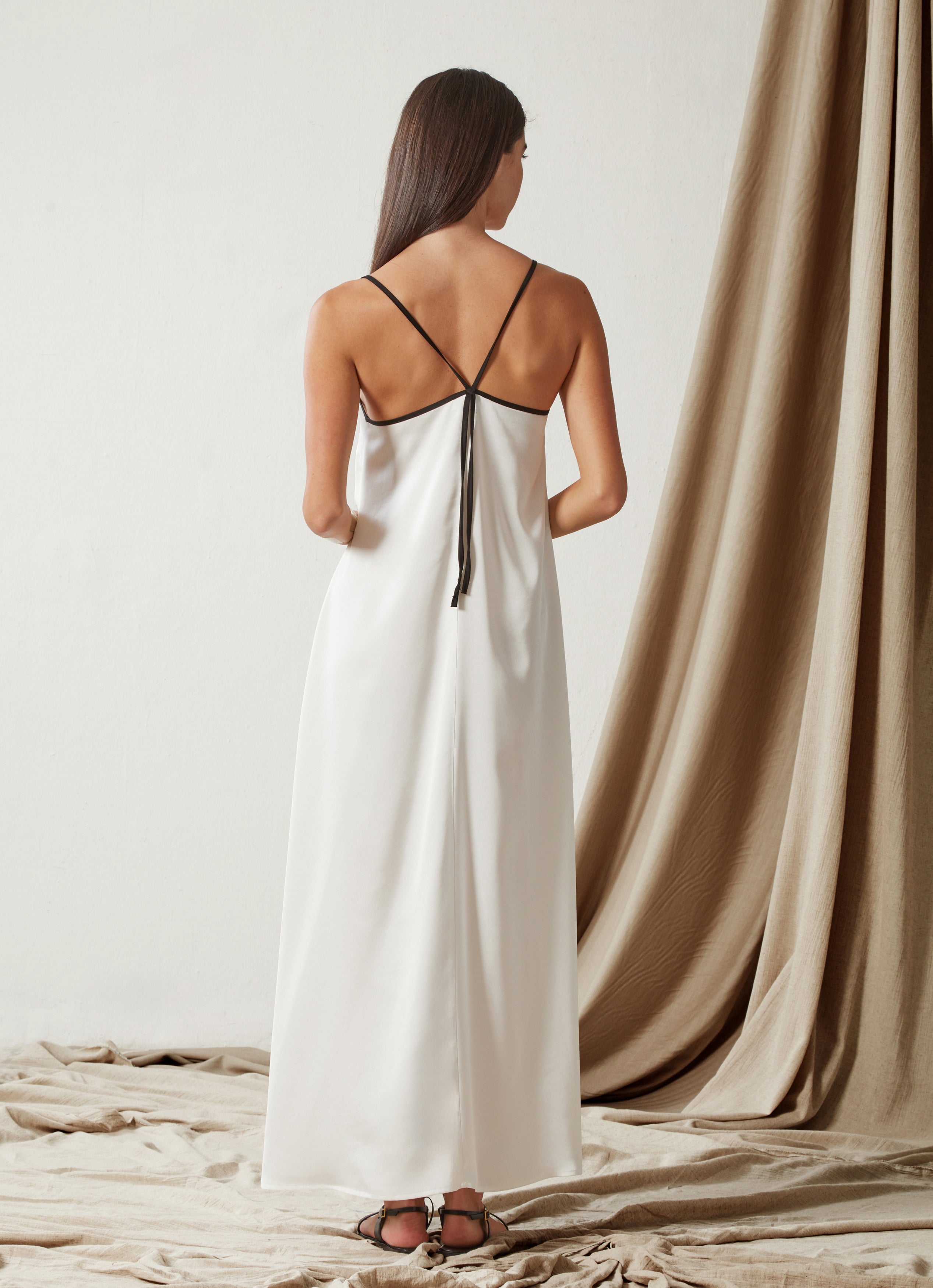 White Long Dress with Black Straps