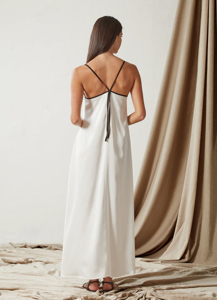 White Long Dress with Black Straps