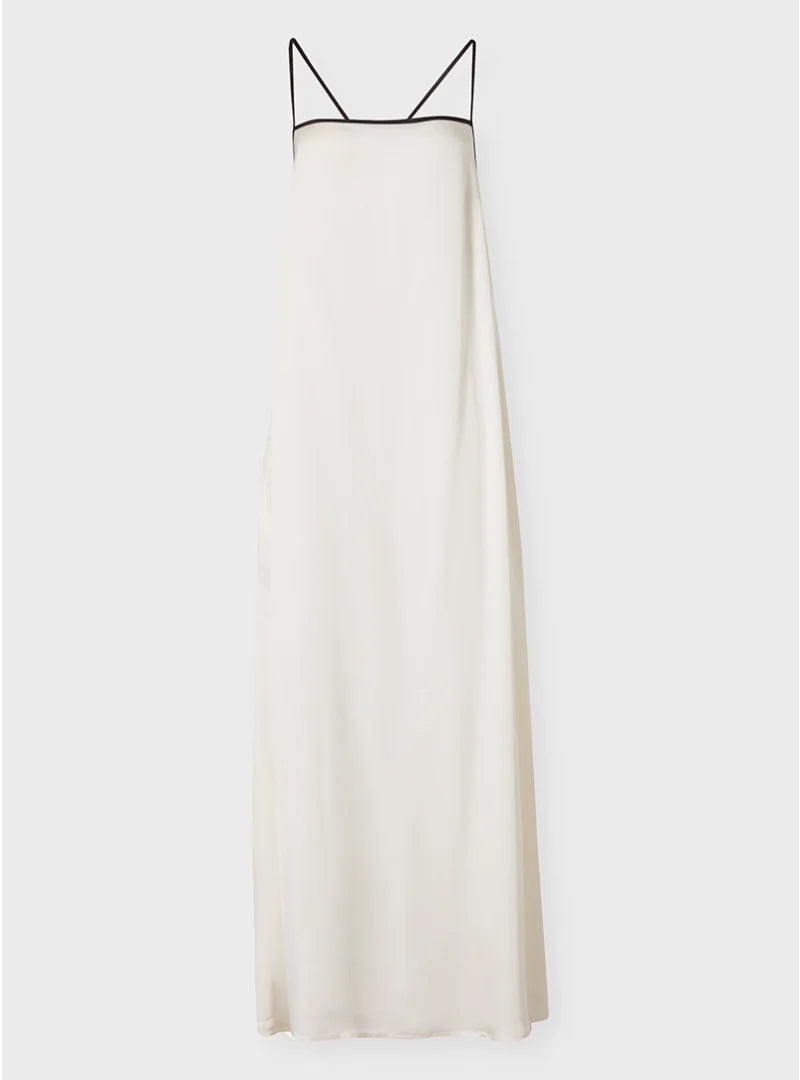 White Long Dress with Black Straps