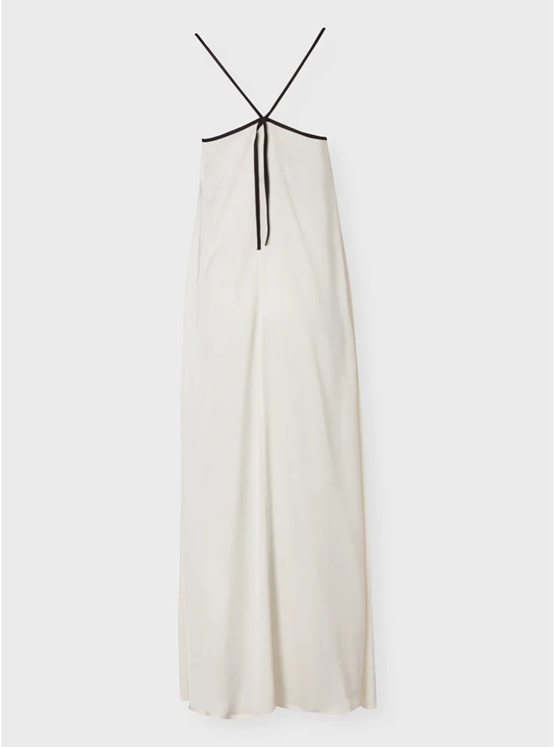 White Long Dress with Black Straps