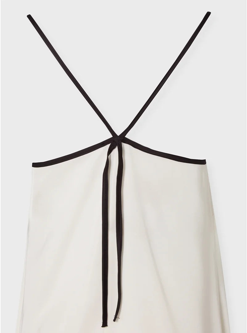White Long Dress with Black Straps